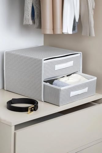 Dolap İçi Kumaş Kaplamalı Mini Çekmece Organizer, Çekmeceli Dolap İçi Düzenleyici, İç Çamaşırı Çorap Tekstil Organizer Kutusu (2 Çekmeceli)