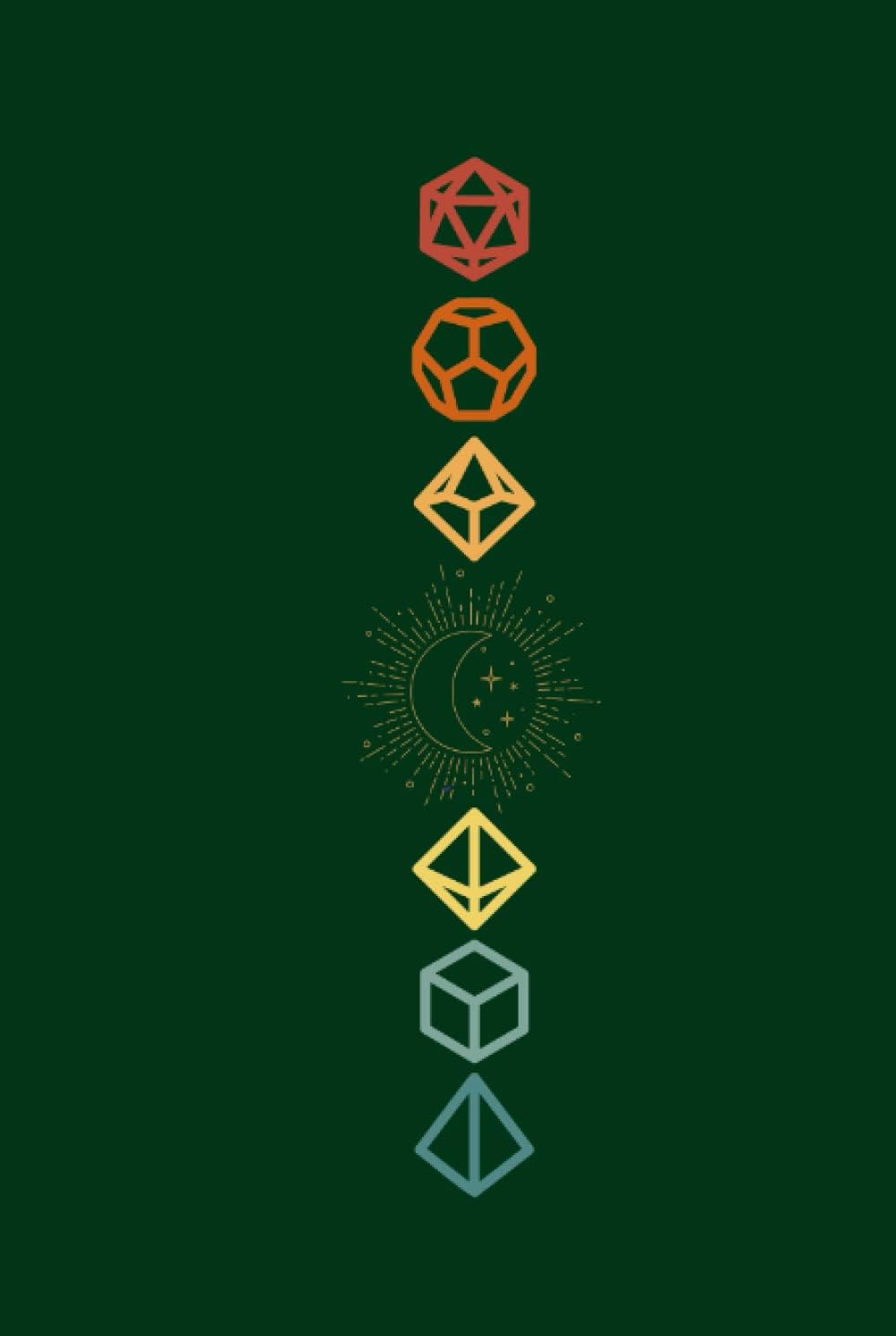 Independently published Rainbow polyhedral dice and moon journal with hex and grid paper