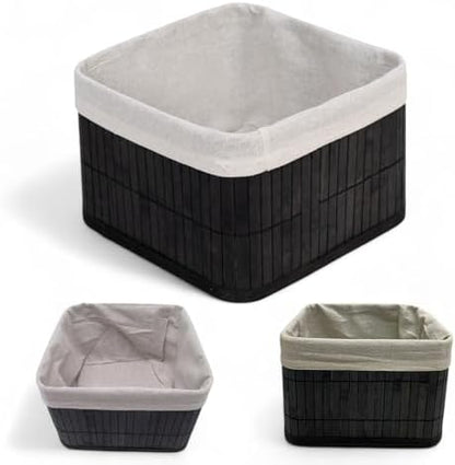 Bambu Çok Amaçlı Saklama Kutusu Düzenleyici Kare Organizer, Dekoratif Bambu Düzenleyici SİYAH (20x20x13cm)