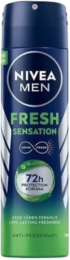 NIVEA MEN Erkek Sprey Deodorant Fresh Sensation 150 ml, Ter ve Ter Kokusuna Karşı 72 Saat Anti-perspirant Koruma, Ferah Koku