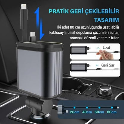 66W ACL Led Işık Tavan Aydınlatmalı 4IN1 Çift Kablolu Hızlı Şarj 3.4A Araç İçi Çakmaklık Şarj Aleti