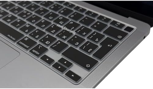 Rusça Klavye Koruyucu MacBook Air 13 A1932 A2179 A2337 M1 Uyumlu | UK ISO Ters L Enter | İnce Silikon Russian Keyboard Cover Siyah