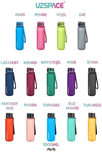 Büyük Boy 28 cm 1000 ml 1 litre Tritan Su Matarası 14 Renk Softtouch
