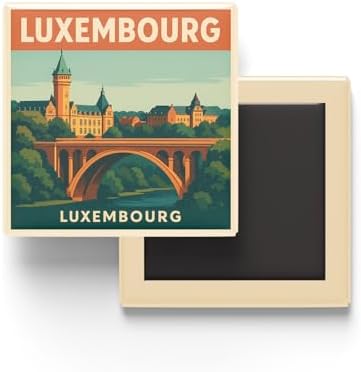 Lüksemburg Lüksemburg - Adolphe Köprüsü - Baskılı Buzdolap Magneti Kare 9x9 cm