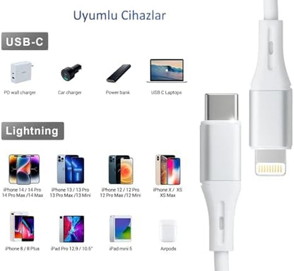 Type C-Lightning ÖRGÜLÜ 27Watt PD Hızlı Şarj Kablosu, Beyaz/Gümüş Metal (100 CM)