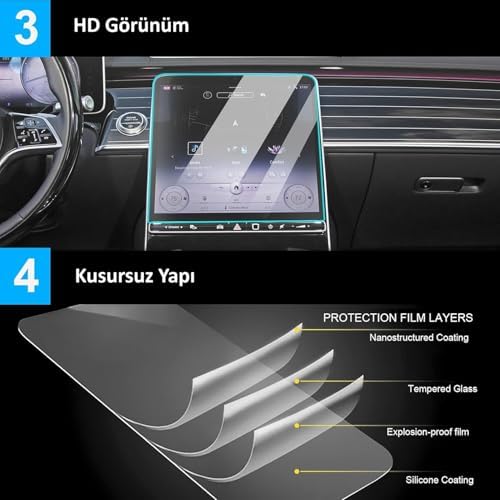 Byd ile uyumlu Atto 2 Comfort 2025-2026 12.8 inç Multimedya ve 8.8 inç Gösterge Panel 9H Nano Ekran Koruyucu 2 li set