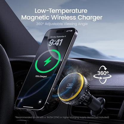 AOHI Kendinden Soğutmalı MagSafe Araç Montajlı Şarj Cihazı, 15W Kablosuz Manyetik Telefon Tutacılı SUPERAUTO Hızlı Araç Şarj Cihazı, Hava Menfezi Uyumlu iPhone 16 Pro Max 15 14 13, Siyah