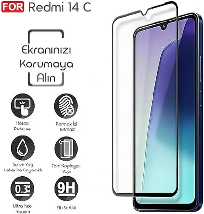 Redmi 14C için Ekran Koruyucu 9H Sertlikte Anti-Static Temperli Cam Görüntü Kalitesini ve Dokunmatiği Etkilemeyen Çizilme ve Darbelere Karşı Ekranı Kaplayan Premium Redmi 14C Koruma