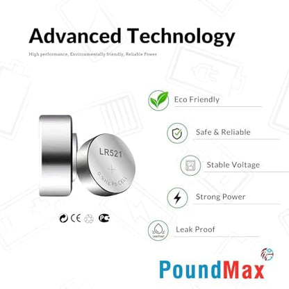 PoundMax 10 Adet AG0 (LR521,LR63,379) 1.5V alkalin düğme pil