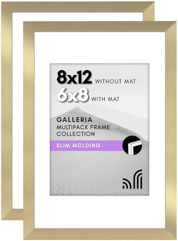 8x12 Resim Çerçevesi 2 inç Altın Seti - Mat ile 6x8 Resim Çerçevesi veya Matsız 8x12 Çerçeve olarak kullanın - Yatay veya Dikey Ekran için Pleksiglas Kapaklı Kolaj Resim Çerçeveleri