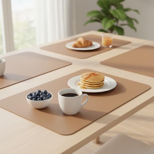 2 Adet Amerikan Servis – 44x35 cm Taba Renk Suni Deri Masa Altlığı, Su Geçirmez, Kaymaz, Isıya Dayanıklı Şık Sofra ve Masa Koruyucu Placemat Seti