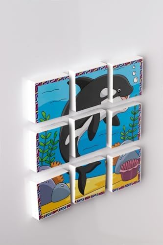Manyetik Blok Çift Taraflı 9 Parçalı Mıknatıslı PENGUEN - KÖPEK BALIĞI Puzzle - 2 Görsel YapBoz