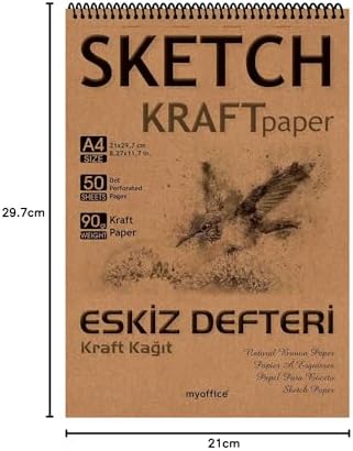 Kraft Kağıt A4 Eskiz Defteri 90 gr. Spiralli 50 Yaprak Sketchbook