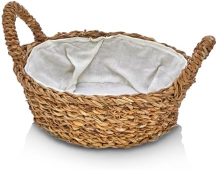 El Yapımı Doğal Hasır Kulplu Çok Amaçlı Dekoratif Yuvarlak Sepet, Hasır Kulplu Ekmek Sepeti (27x8cm)