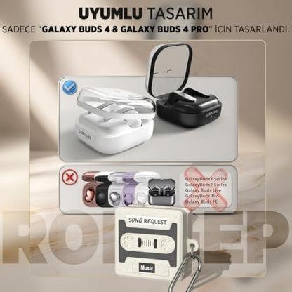 Galaxy Buds 4 Pro/Buds 4 için Kılıf 80'ler/90'lar Temalı Galaxy Buds4 Kulaklık Kılıfı Tam Koruma Sağlayan Retro Kaset Desenli Buds 4 Pro Kılıf (Akustik)