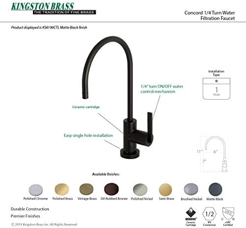 Brass KS8190CTL Kontinental Su Filtrasyon Bataryası, 13,7 cm Ağız Erişiminde, Mat Siyah