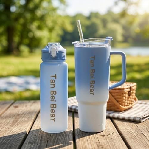 2’li Matara ve Pipetli Mug Bardak Seti – 900 ml Spor Suluk + 1500 ml Pipetli Termal Mug Bardak, Günlük Kullanım İçin İçecek Seti