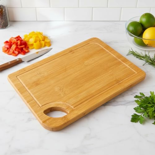 %100 Doğal Bambu Kesme Tahtası ve Kesme Panosu - 34x24 cm Yıkanabilir Dikdörtgen Doğrama Tahtası