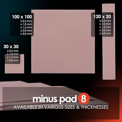 Thermal Grizzly Minus Pad 8 Thermopad – 100 × 100 × 2 mm, ısı iletkenliği: 8 W/mK - Soğutucu/GPU/CPU/LED soğutucu/RAM ve diğer bileşenler için termal ped