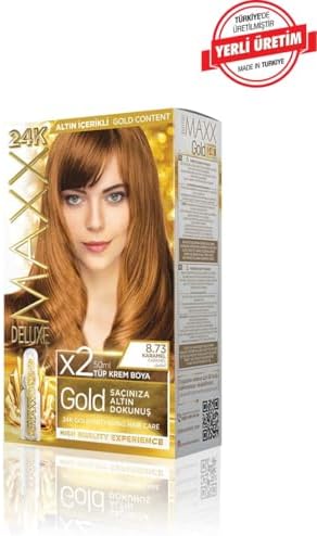 serisi 24K Altın Parçacıklı Serum ile 1 Kutu 2 x 50 ml ve Geliştiriciler Saç Boyası (KARAMEL 8.73)