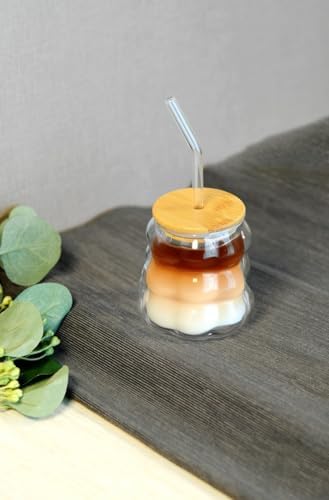 Bambu Kapaklı Üzüm Taneii Cam Pipetli 350 ml Borosilikat Bardak