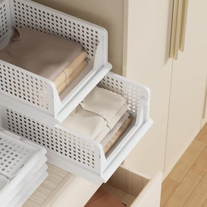 3 Adet Kayar Raf Elbise Dolap İçi Organizeri, Mutfak, Banyo, Çocuk Odası, Garaj ve Ardiye için Üst Üste Dizilebilir Ünite, Kayar Raf Dolap içi Kıyafet, Ev Aksesuarı Düzenleyici (TOPRAK)