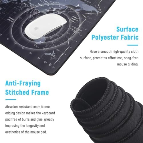 Zerfa Dünya Haritası Ekstra Büyük Genişletilmiş Kaymaz Kauçuk Oyun Mouse Pad & Klavye Masa Mat Bilgisayar Aptop için (900 mm X 400 mm X 2 mm) L Zmp253 Siyah (Dünya Haritası, 90 X 40 cm)