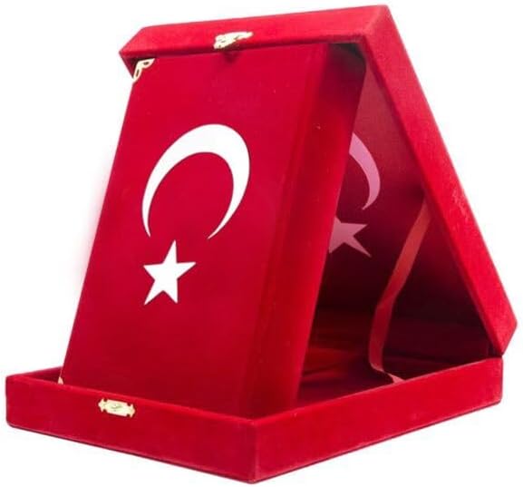 Kadife Kutulu Kur'an-ı Kerim (Çanta Boy, Ayyıldız, Kırmızı)
