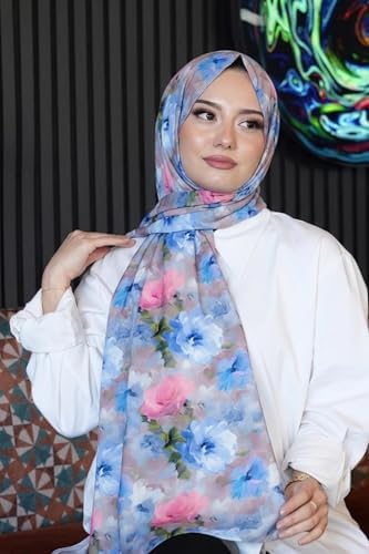 Çiçek Desen Mint Soft Pamuk Şal