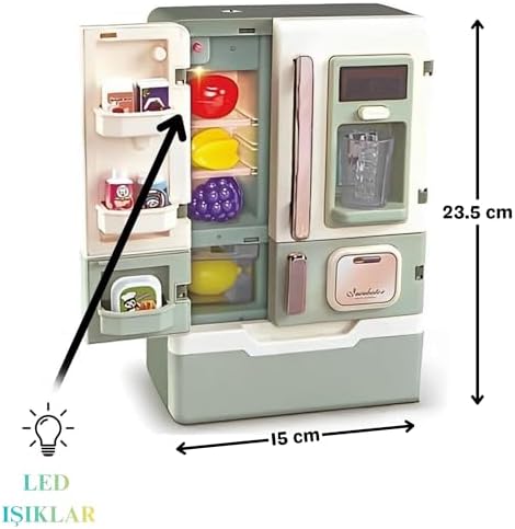 /Oyuncak Buhar Efektli Buzdolabı 28 Parça Aksesuarlı Sesli Müzikli Led Işıklı Pilli Eğitici Gerçekçi