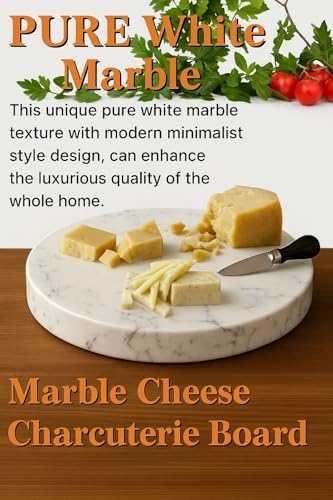 Handcrafted White Marble Round Serving Board – Natural Stone Cheeseboard, Elegant Charcuterie Platter, Pastry & Dessert Display – Non-Porous, Cool Surface for Kitchen & Dining Decor