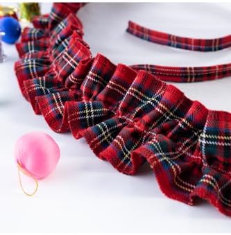 Fırfırlı Yılbaşı Çam Ağacı Örtüsü, Pamuklu Ekose Ve Naturel 60 Cm Karışık
