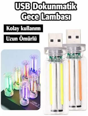 Neo Vista Kırmızı USB LED Gece Lambası, Cam Tüp, Dokunmatik, Mini Taşınabilir, USB Güç Kaynağı, Dim Edilebilir