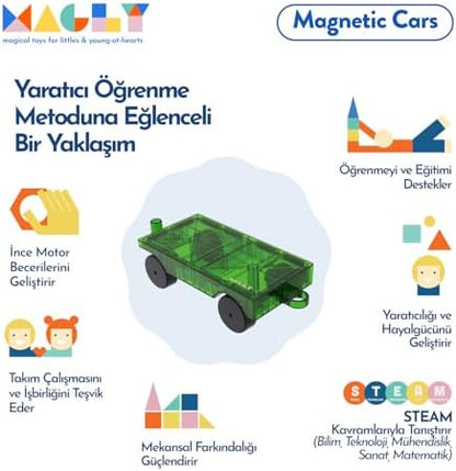Magly Magnetic Cars Manyetik Araç Oyun Seti - Çocuklar İçin Manyetik Yapı Blokları Araba Eklentisi