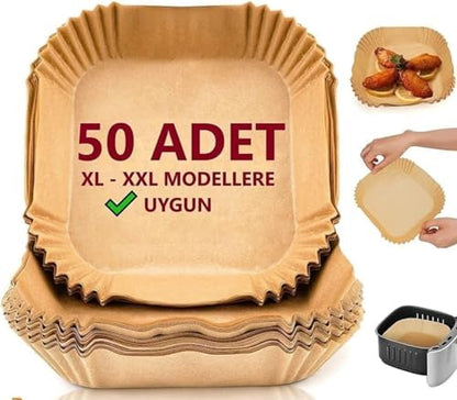 Aırfrey Pişirme Kağıdı,XL,XXL Aırfreyler İçin Parşömen Kağıdı,Sıvıya Ve Yağa Dayanıklı Sıcak Hava Fritözleri İçin Yanmaz Kağıt (50 Adet)