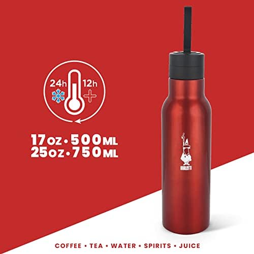 Termal Şişe - 500mL - Kırmızı Renk - Paslanmaz Çelik - Çift Katmanlı - 12 Saat 24 Saat Soğuk Tutar - Hava Geçirmez Vidalı Kapak Özelliği - Özel Silikon Conta Sayesinde Sızdırmaz Şişe