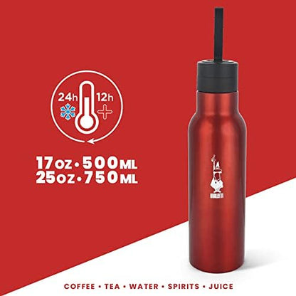 Termal Şişe - 500mL - Kırmızı Renk - Paslanmaz Çelik - Çift Katmanlı - 12 Saat 24 Saat Soğuk Tutar - Hava Geçirmez Vidalı Kapak Özelliği - Özel Silikon Conta Sayesinde Sızdırmaz Şişe