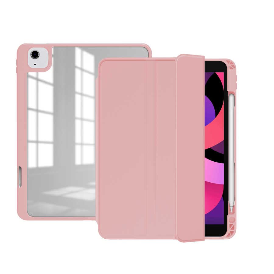 Zore Apple ile uyumlu iPad Air 11 2025 M3 Kılıf Zore Nort Arkası Şeffaf Standlı Kılıf Pembe