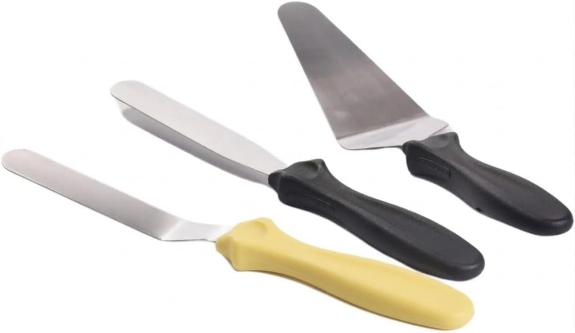 3’lü Spatula Seti – Paslanmaz Çelik, Plastik Saplı, Pasta, Kek ve Krep İçin Profesyonel Spatula Takımı