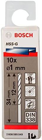 Profesyonel Metal Matkap Ucu HSS-G Bilenmiş (10 Adet, Ø 1 mm), Çap: 1/Toplam Uzunluk mm: 34
