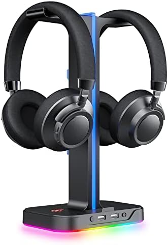 çift kulaklık askısı, 2 USB bağlantı noktası, RGB kulaklık tutucu, oyuncular için, PC için, siyah (TH650)