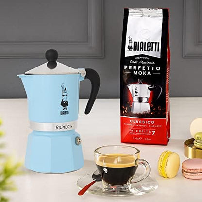 : 6 Cups Ocak Üstü Espresso Pişirici - 250ml - Açık Mavi Renk - Alüminyum Gövde - Patentli Güvenlik Valfi - Tüm Ocak Türleri İçin Uygundur (İndüksiyon Hariç)