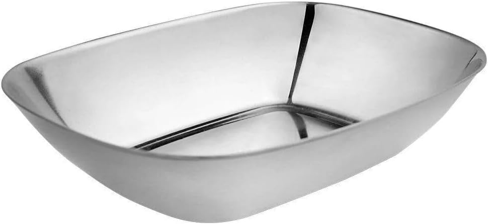 Paslanmaz Çelik Kayık Tabak Kase, 18/10-304 Çelik,14x10 cm, Gümüş, Çerezlik, Meze ve Salata Sunumu, 1 Adet