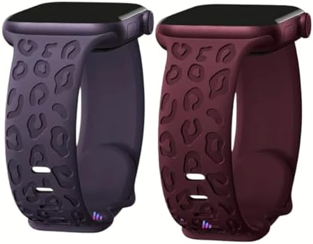 Apple ile Uyumlu Watch 11 10 42-46mm / 9 8 7 6 5 4 3 2 1 SE Ultra Uyumlu 49-45-44-42-38-40-41mm Leopar Desenli 2'li Silikon Kordon Seti