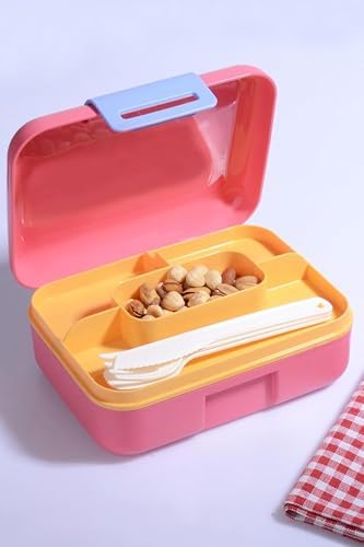 2 Katlı Öğle Yemeği Kutusu, 1.6 Litre, 3 Bölmeli, BPA İçermeyen PP Plastik, Çatal Bıçak Kaşık Hediyeli (Pembe)