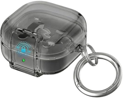 Galaxy Buds4 Pro/Buds 4 için Kılıf [Güvenlik Kilit Tasarımlı] Transparent-Lock Kulaklık Kılıfı Sararmaya Dayanıklı Taşıma Askılı TPU Koruyucu Buds 4 Pro Kılıf (Şeffaf-Siyah)