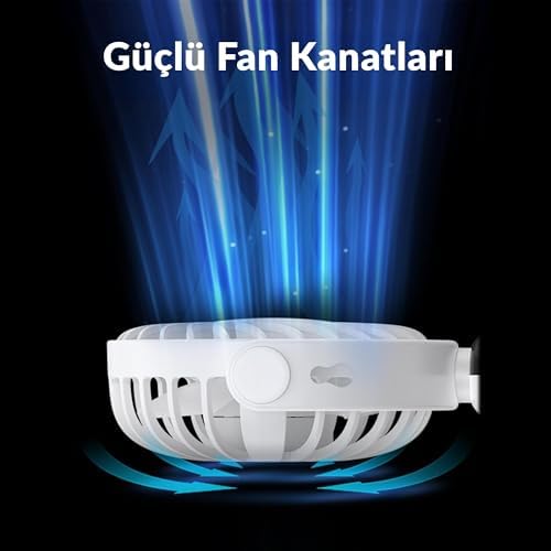 Warmco K70 Taşınabilir Şarjlı El Vantilatörü 2400mAh 360° Döner Başlıklı Standlı Dijital Ekranlı Soğutucu Fan Siyah