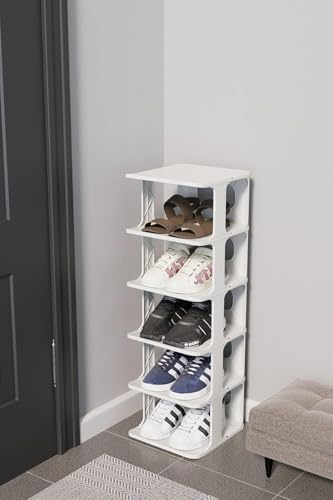 Modern 5 Katlı Ayakkabılık, Portatif Ayakkabı Rafı, Kolay Kurulum, 76x24.5x27.5 cm, 6 Raf ve Destek Parçaları ile (BEYAZ)