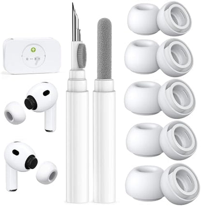 AirPods Pro 3 Nesil için 5 Çift Yedek Kulak Ucu, Dahili Toz Koruma Ekranı, AirPods Pro 3. (2025) için Temizleyici Kalem Silikon Kulak Uçları (5 Boyut-XXS/XS/S/M/L) -Beyaz