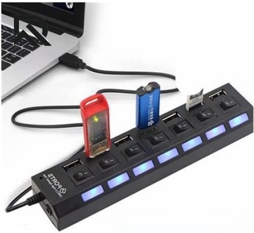 7 Port USB Hub Çoklayıcı Çoğaltıcı Onoff Düğmeli Işıklı Adaptörlü